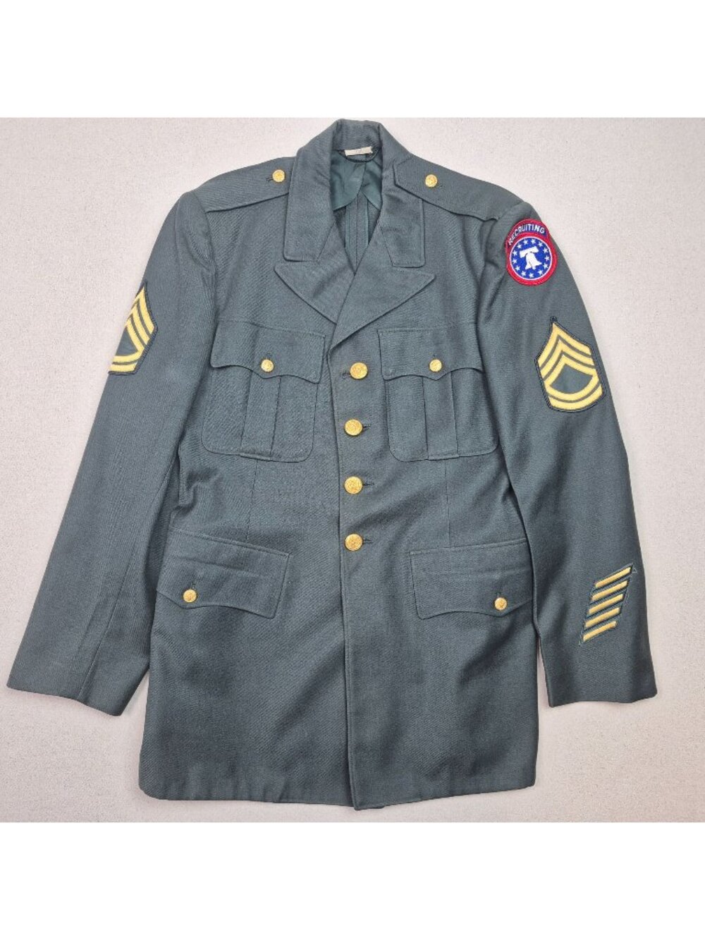 US Army Officers Class A Green Dress Uniform Coat Jacket 39R 70s VTG Recruiter
